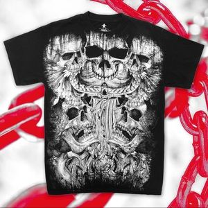 MMA Elite Chuck Liddell Black White Skull Mens Tee